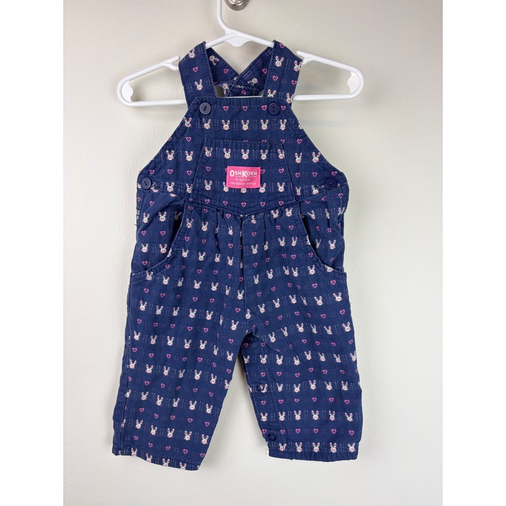 OshKosh Vestbak Overalls‎ 3/6M Blue Bunny Embroidered Heart Vintage USA Easter